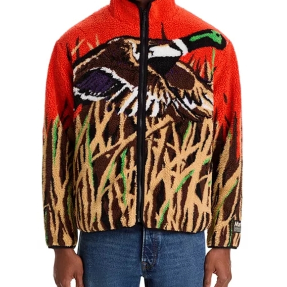 MARKET Duck Printed Multicolor Graphic Full Zip Sherpa Fleece Medium